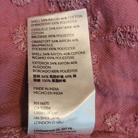 Anthropologie Pilcro Baby Doll Top L Embroidered Floral Sequins Dusty Rose Boho - Picture 4 of 10